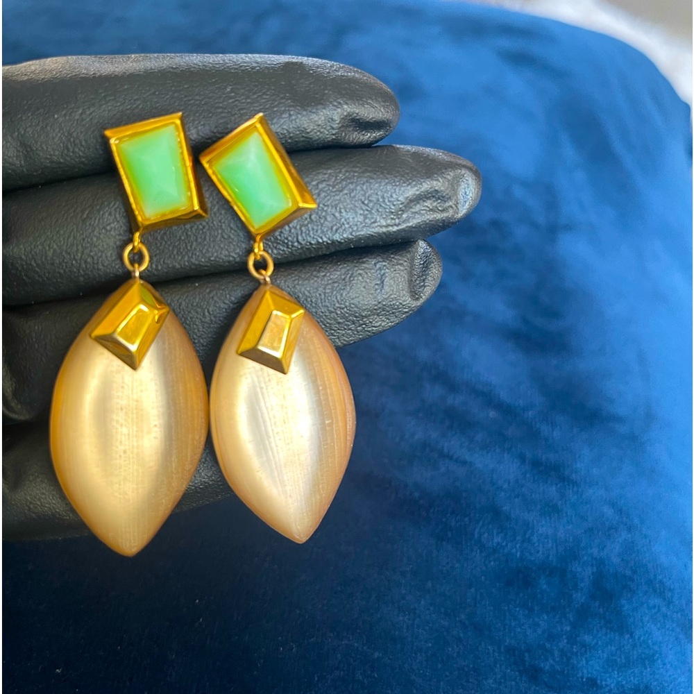 "Alexis Bittar Vintage Earrings - Aqua Lucite & Rhinestone, Gold-Tone like new